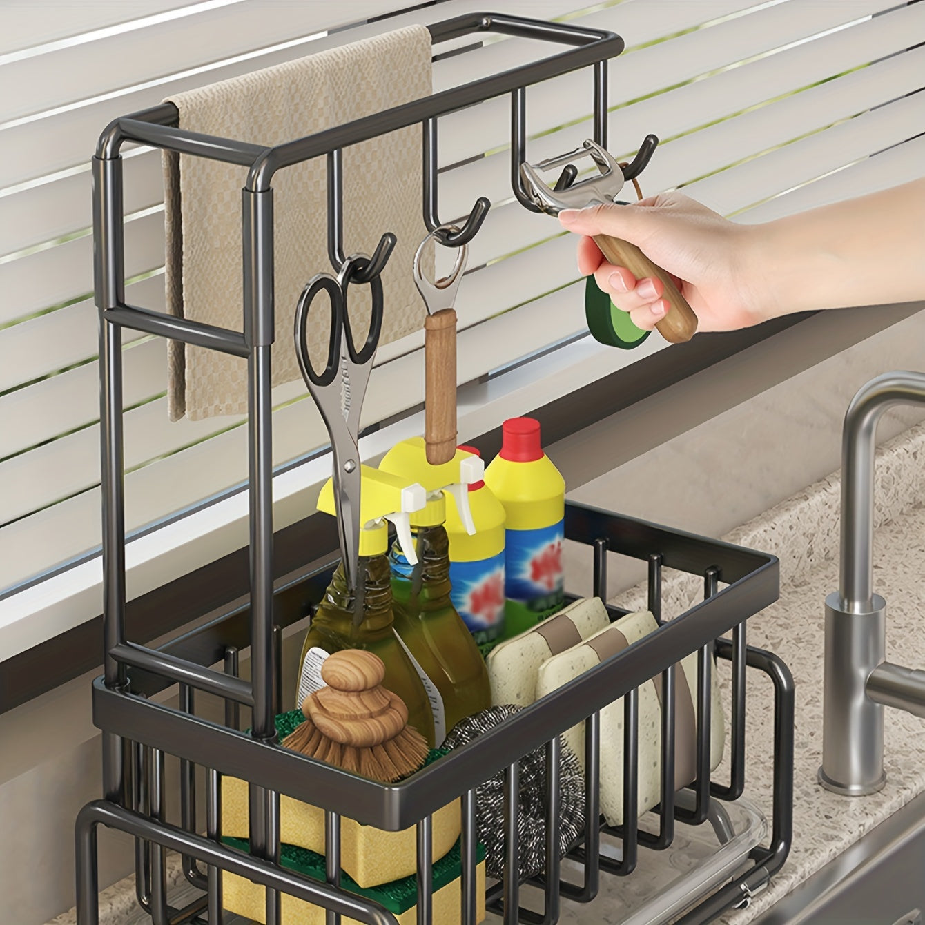 Kitchen Sponge Holder Dishcloth Hanger Sink Rack Tray Organizer Stand