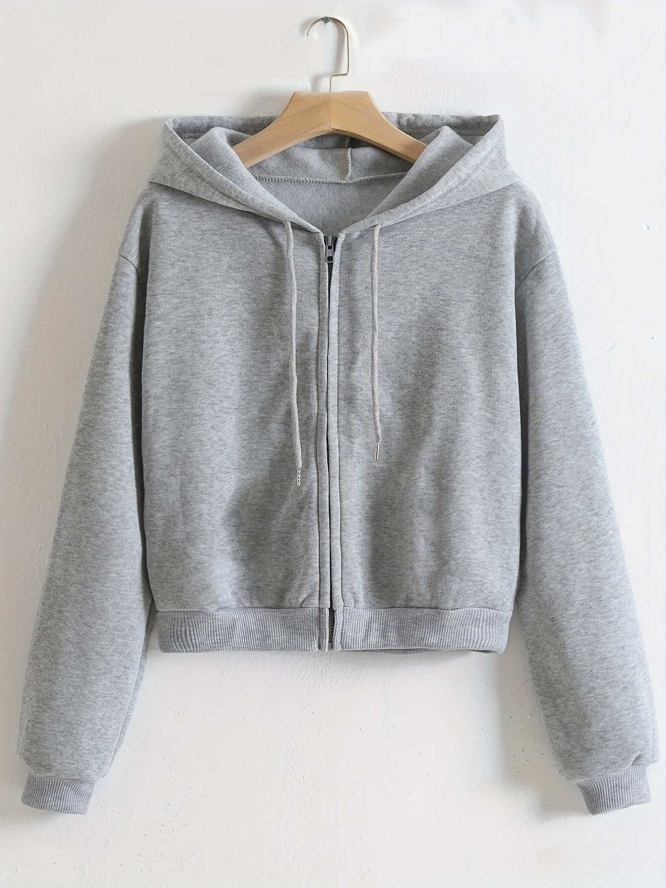 Women's Solid Hooded Sports Sweatshirt Zipper Up Long Sleeve Hoodie