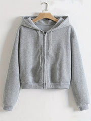 Women's Solid Hooded Sports Sweatshirt Zipper Up Long Sleeve Hoodie
