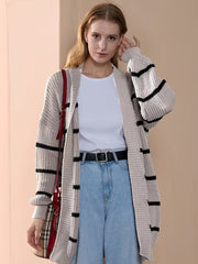 Stripe Print Open Front Cardigan