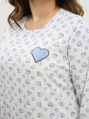 Heart Print Long Sleeve Round Neck Tee Sleep Dress