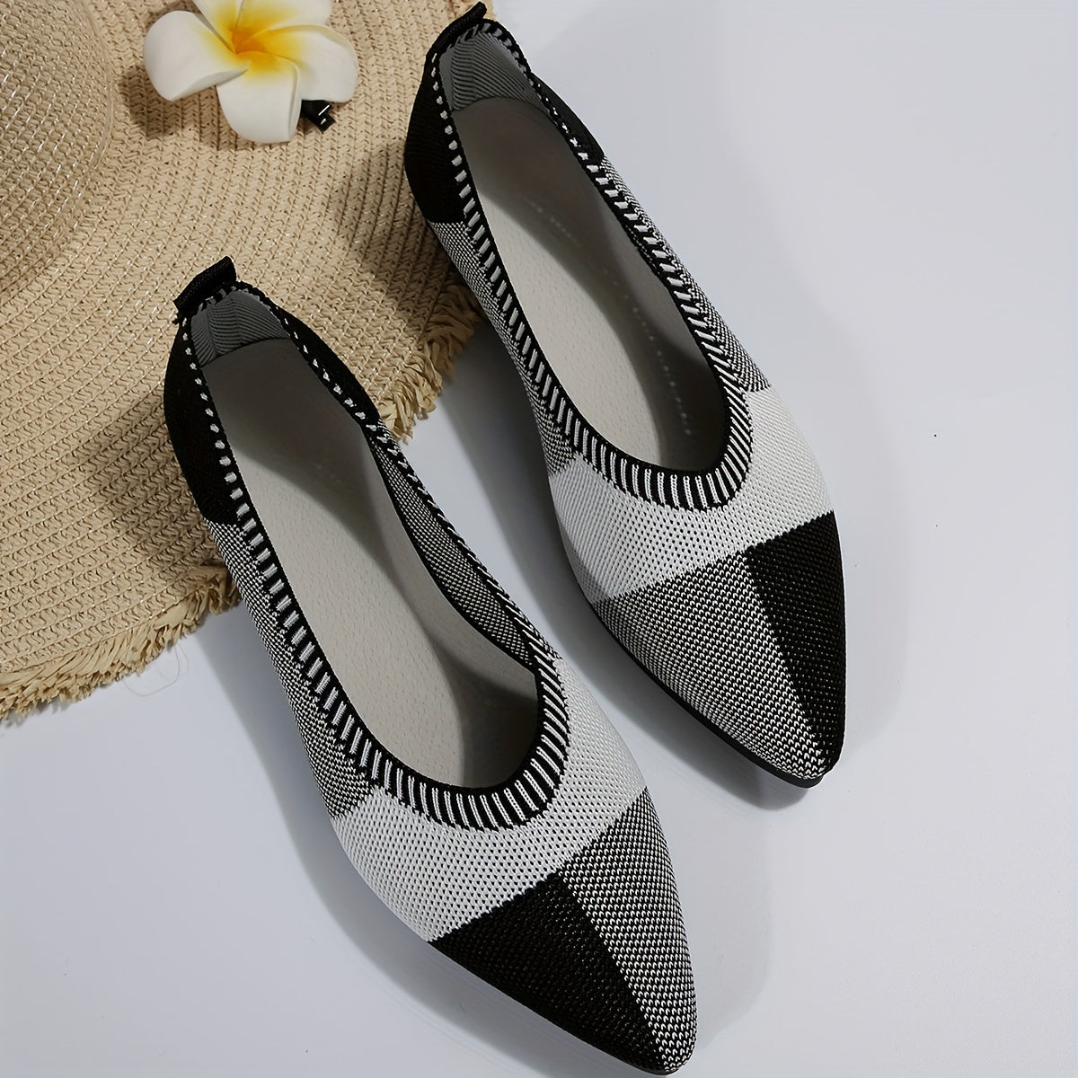 Women's Colorblock Ballet Flats Knitted Slip On Shoes