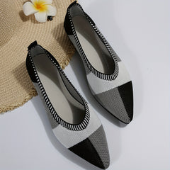 Women's Colorblock Ballet Flats Knitted Slip On Shoes