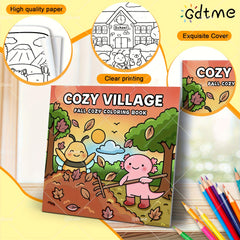 GDTME Cozy Village Coloring Book for Teens & Adults 24 Pgs Fall Art