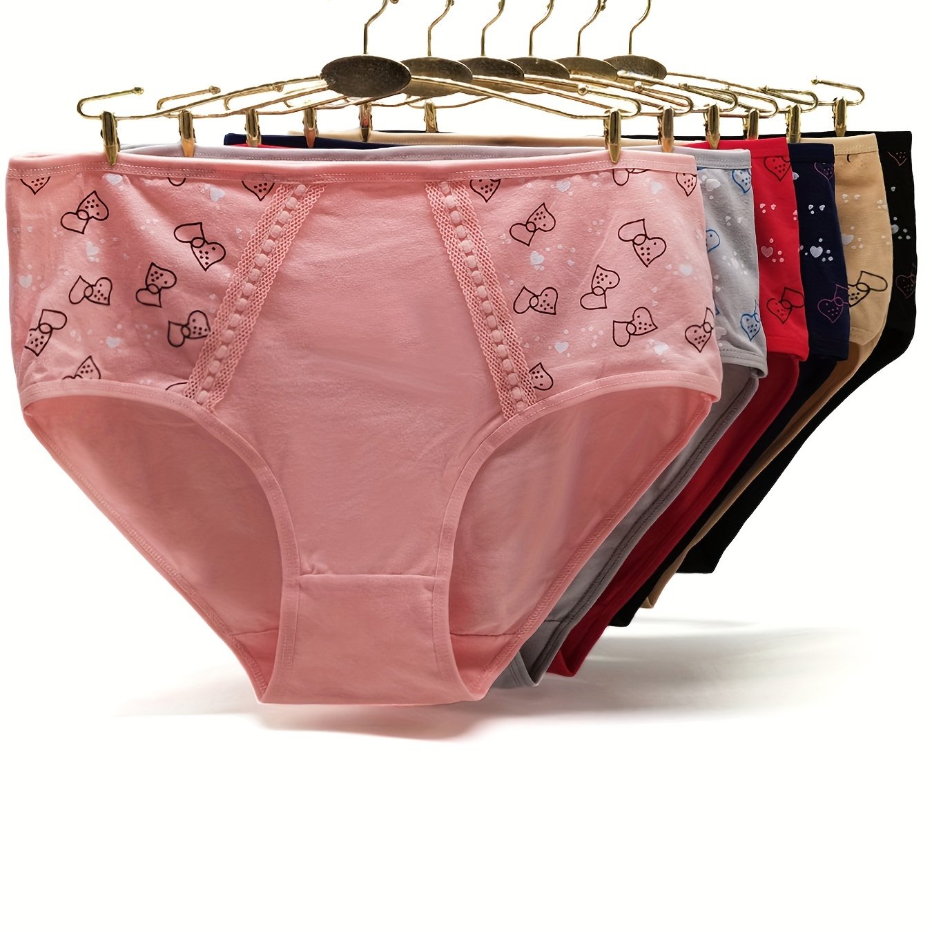 6pcs Heart Print Briefs Comfy Stretchy Panties Lingerie Underwear