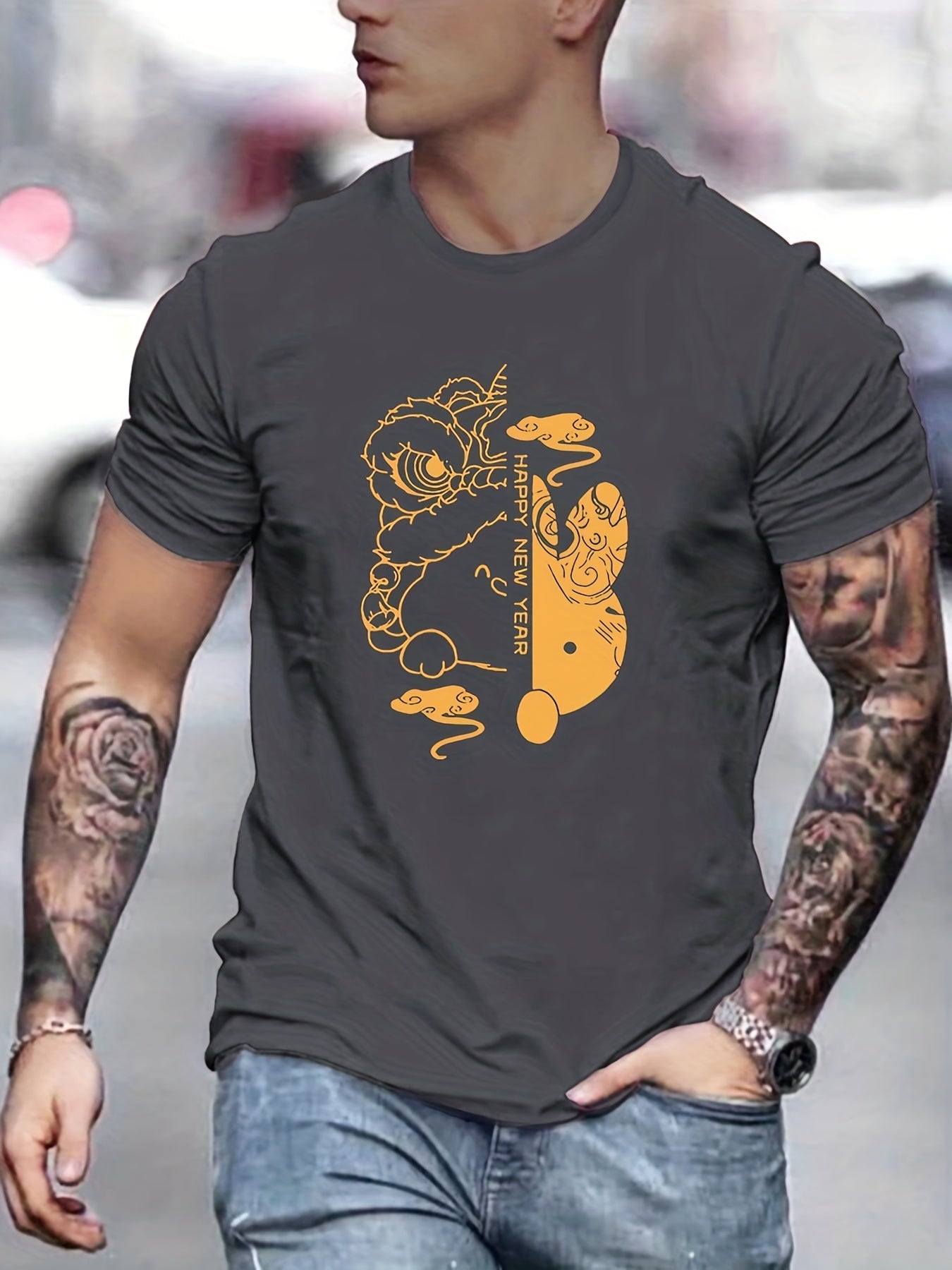 Happy Year Men's Letter Print T shirt Casual Tee