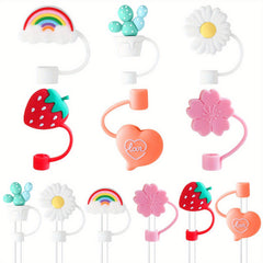 6pcs Silicone Straw Tips Covers- Flower & Fruit Shapes for Drinking