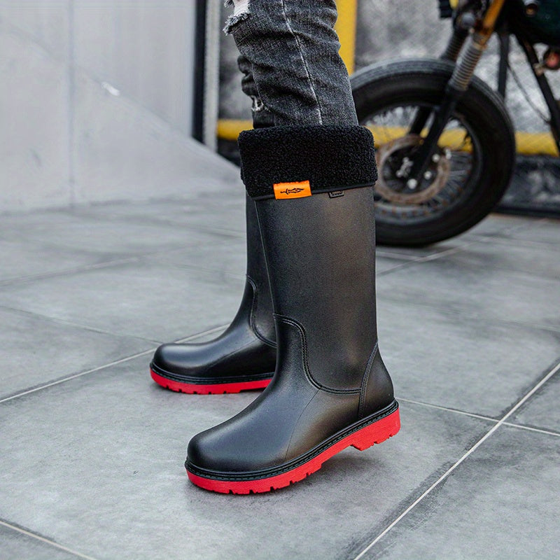Men's Plush Warm High Top Rain Boots Waterproof Non slip Galoshes
