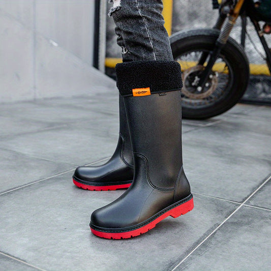 Men's Plush Warm High Top Rain Boots Waterproof Non slip Galoshes