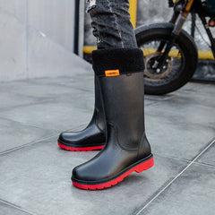 Men's Plush Warm High Top Rain Boots Waterproof Non slip Galoshes