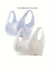 2pcs Solid Sports Bras Comfy & Breathable for Women