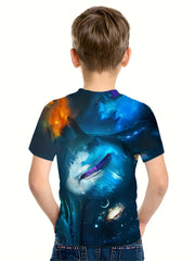 Colorful Wolf Print Kid's T shirt Casual Short Sleeve Top For Summer