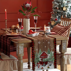 Christmas Table Runner Merry Christmas Tree Snowman Pattern Table Cover