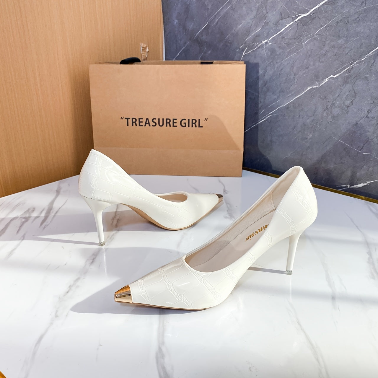 Women's Pointed Toe Stiletto Heeled Pumps Faux Leather Shoes