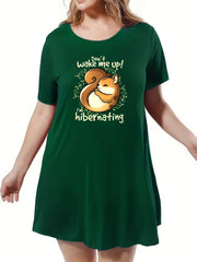 Comfort Sleep Dress Women's Plus Cartoon Print Short Sleeve Sleep
