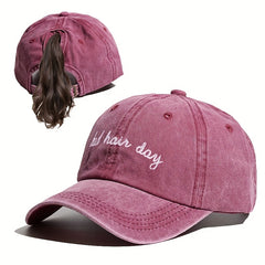 Distressed Ponytail Baseball Cap Embroidered Sun Hat