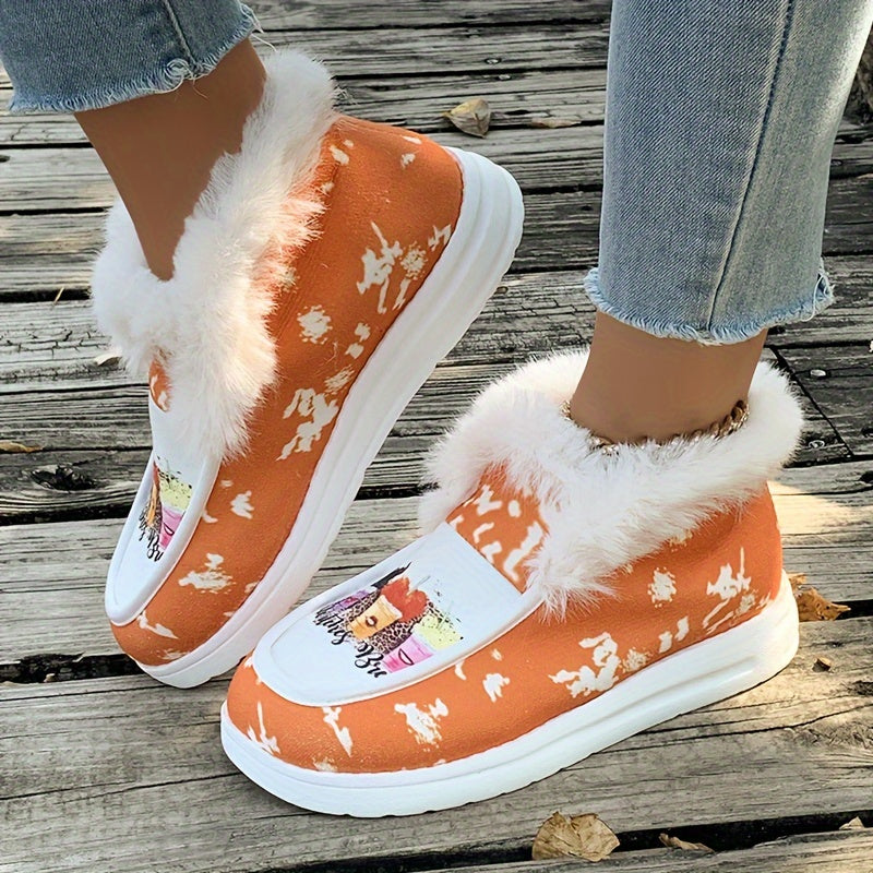 Furry Boat Shoes Plush Lined Thermal Snow Shoes