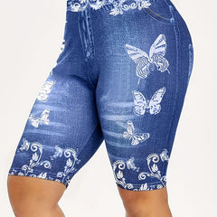 Butterfly Print Short Length Jeggings Slim High Waist Leggings