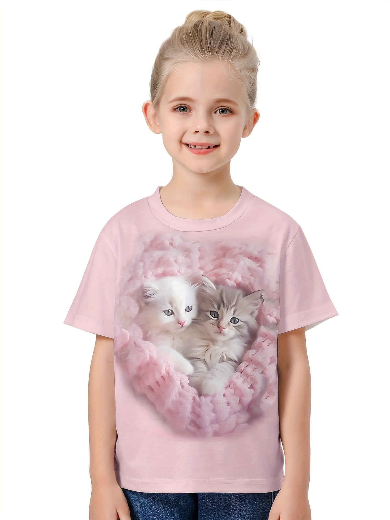 3D Adorable Cat Print Kids Short Sleeve T shirt Summer Clothes