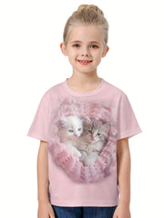 3D Adorable Cat Print Kids Short Sleeve T shirt Summer Clothes