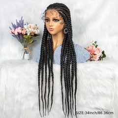 Long Braided Synthetic Wig for Women Full Lace Natural Look