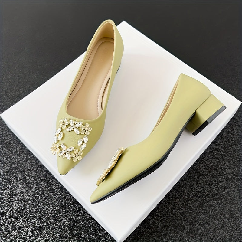 Women's Rhinestone Slip On Chunky Heel Shoes