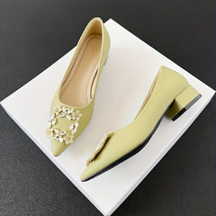 Women's Rhinestone Slip On Chunky Heel Shoes