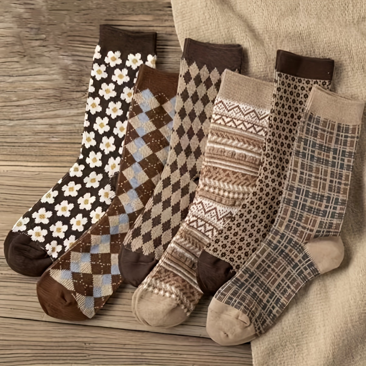 6 Pairs Women's High Cotton Mid Calf Socks for Autumn/Winter