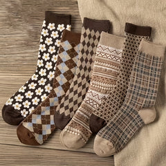 6 Pairs Women's High Cotton Mid Calf Socks for Autumn/Winter