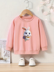 Rabbit Print Girls Casual Pullover Sweatshirt Crew Neck Tops
