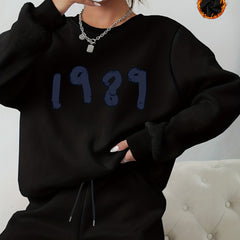 Women's Number Print 2-Piece Set Long Sleeve Sweatshirt & Shorts