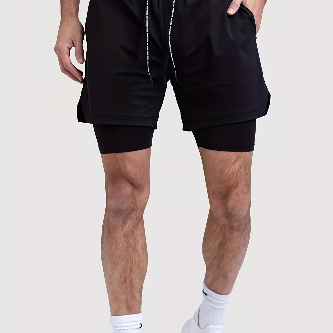 Men's 2 In 1 Running Shorts Activewear Stretch Drawstring Sport Shorts
