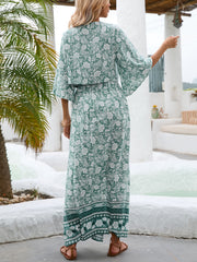 Boho Floral Print 2pc Set V Neck Tie Front Tops & Maxi Skirts Outfit