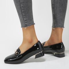 Women's Chunky Low Heel Loafer Shoes Square Toe PU Leather Shoes