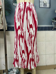 Abstract Print High Waist Midi Skirt