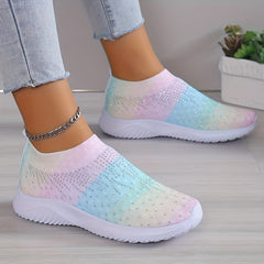 Women's Rainbow Sock Shoes Casual Rhinestone Slip On