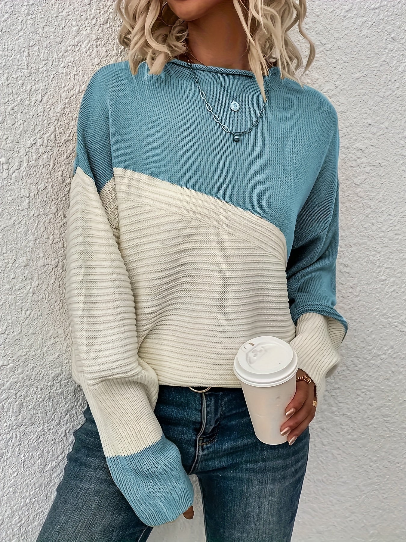 Casual Sweater Women's Plus Colorblock