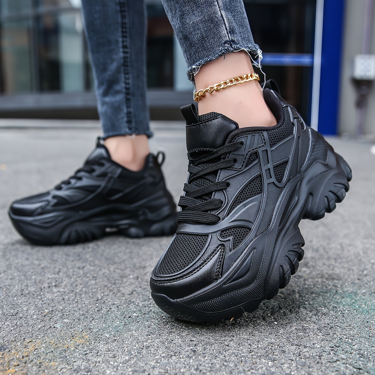Women's Breathable Mesh Platform Sneakers Lightweight Low Top Running Shoes
