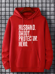 Husband Letter Print Hoodies Men Graphic Sweatshirt Comfy Hooded Pullover