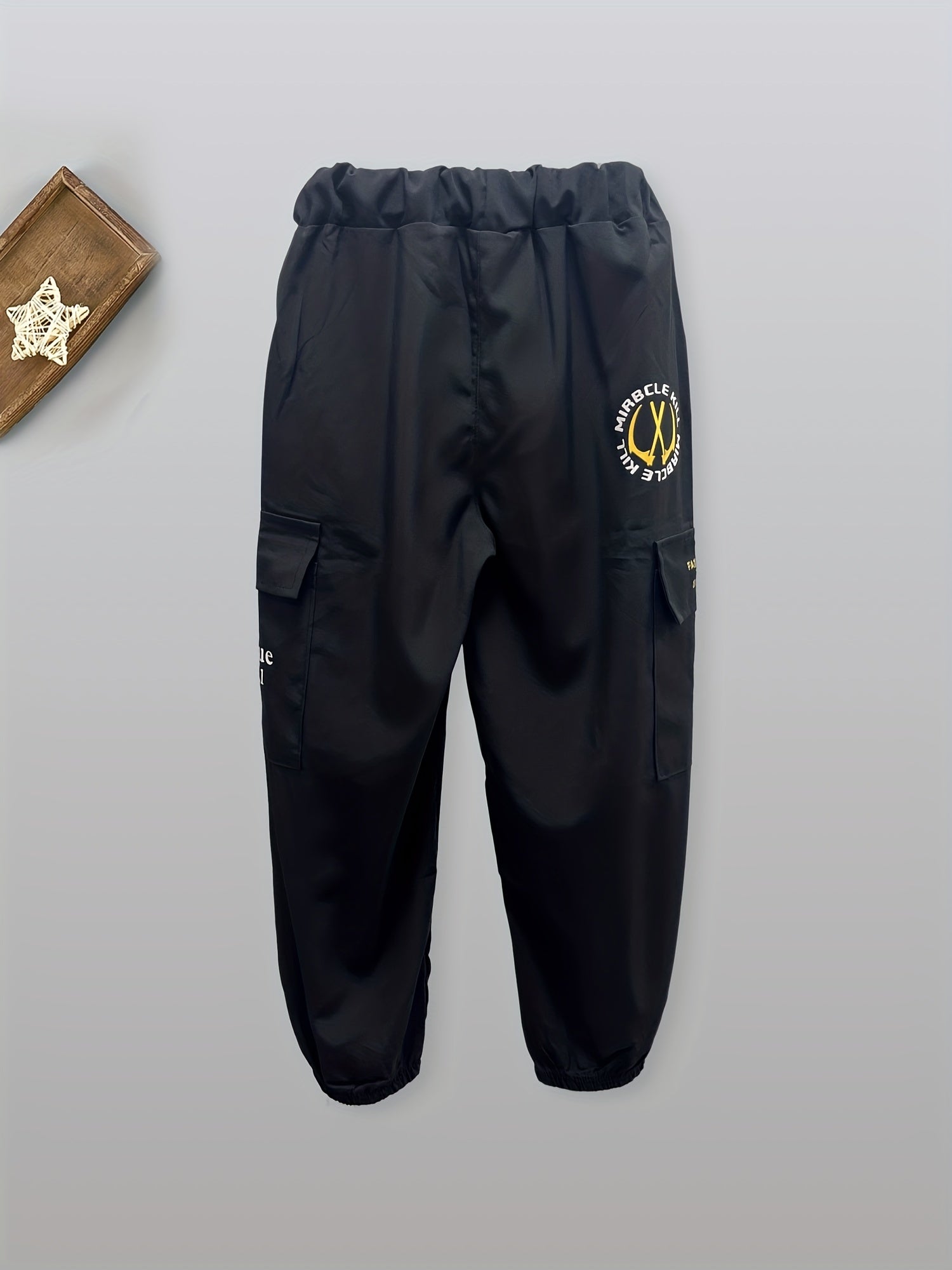 Boys Letter Print Cargo Pants Elastic Waist Quick Dry Jogger Pants