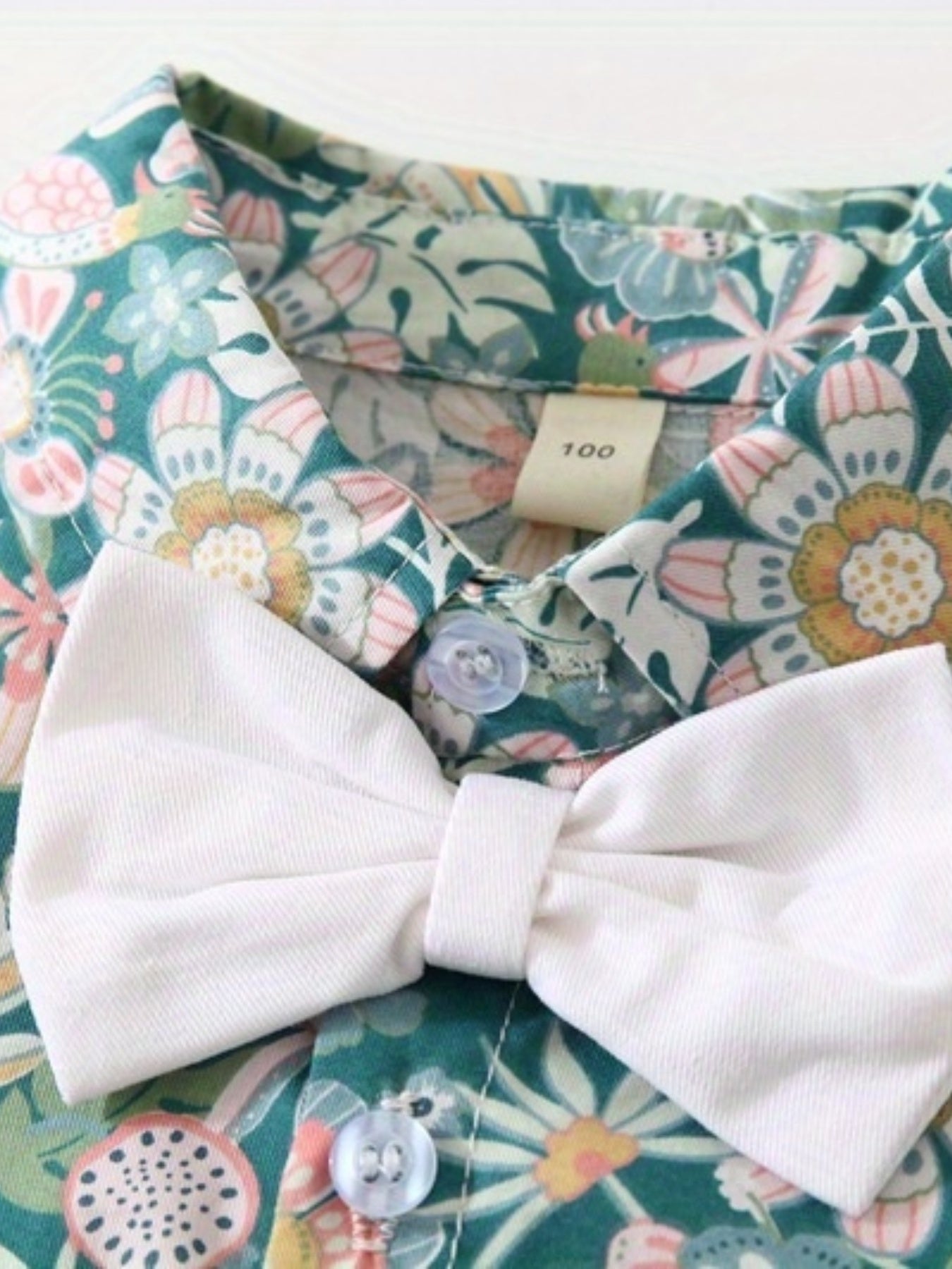 2pcs Boys Flower Short Sleeves Shirt & Shorts & Bow Tie Summer Clothes Sets