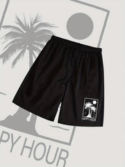 Spades Graphic Print Casual Drawstring Shorts Men's Summer