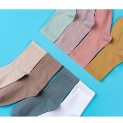 3 Pairs Women's Pastel Crew Socks, Yellow Pink Cream