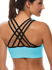 3 Pack Plus Size Sports Bra Solid Contrast Trim Criss Cross Back