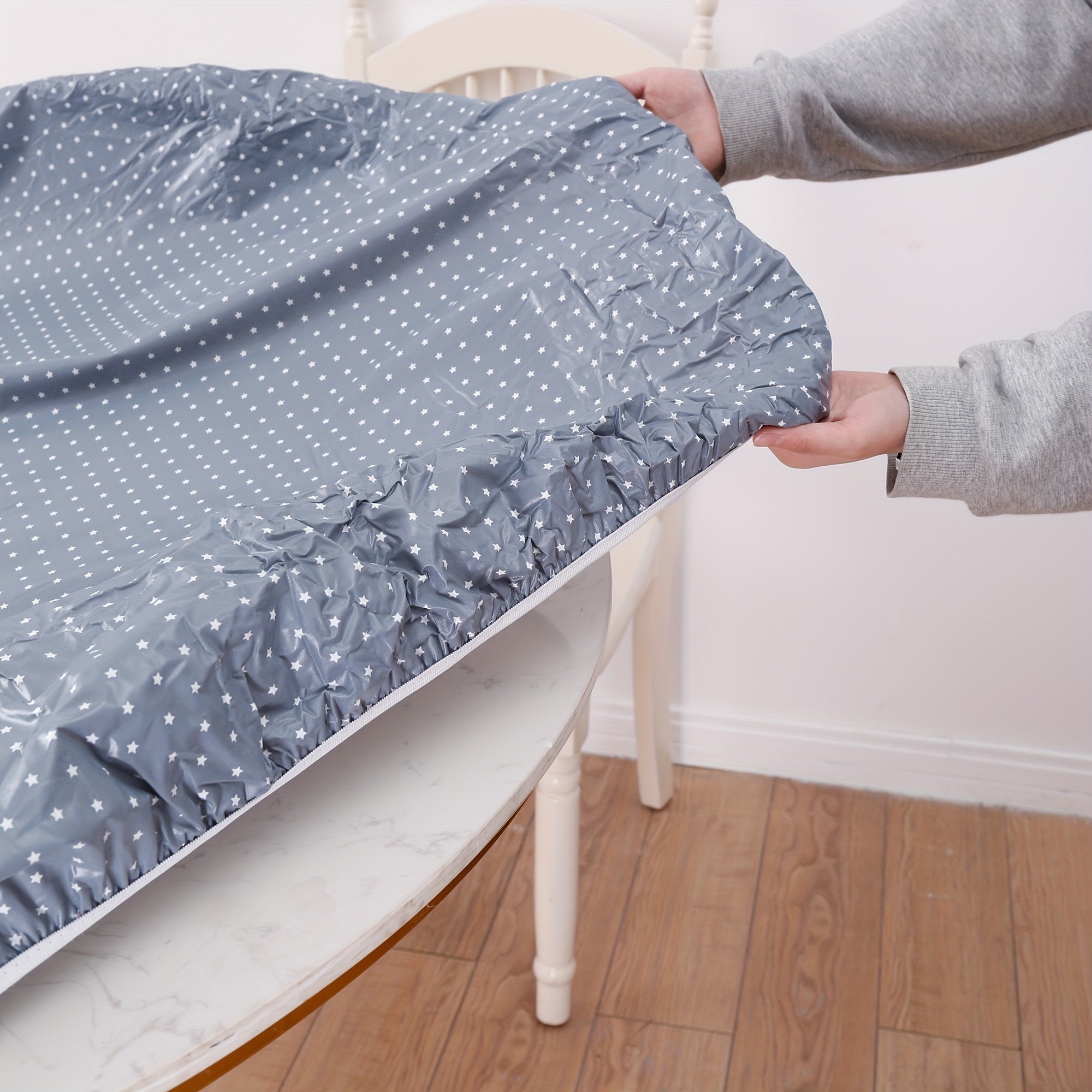 Vinyl Fitted Tablecloth Flannel Backing Elastic Edge Waterproof PVC Table