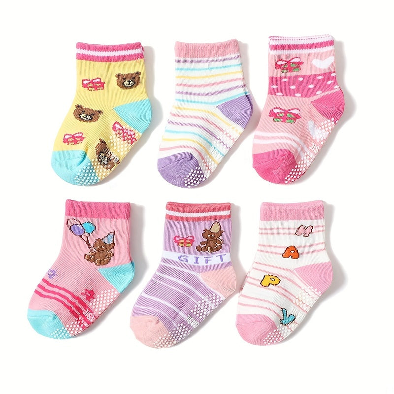 12 Pairs Girls Cartoon Knit Socks Soft Cotton Crew Socks Children's Accessories