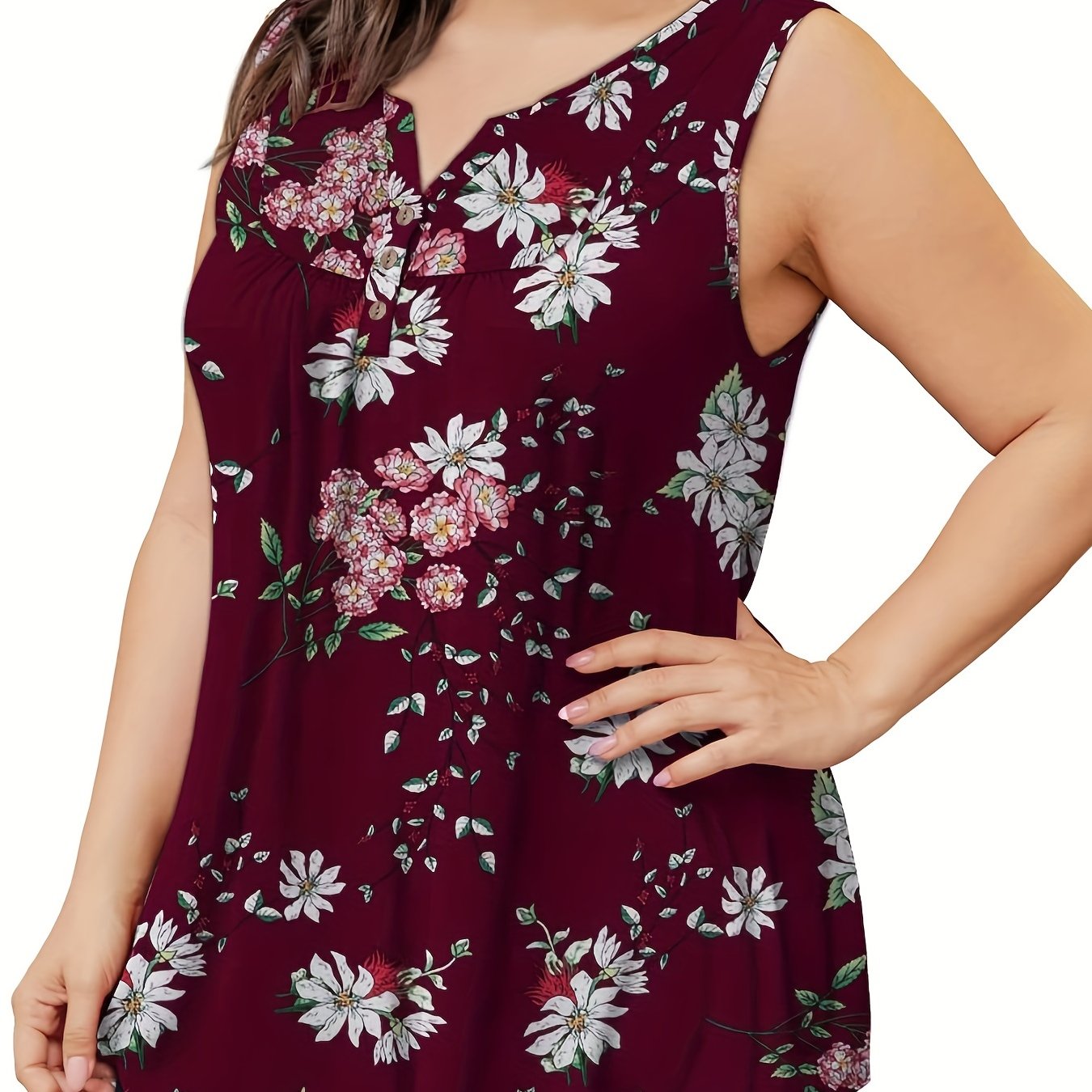 Floral Print Notched Neck Tank Top