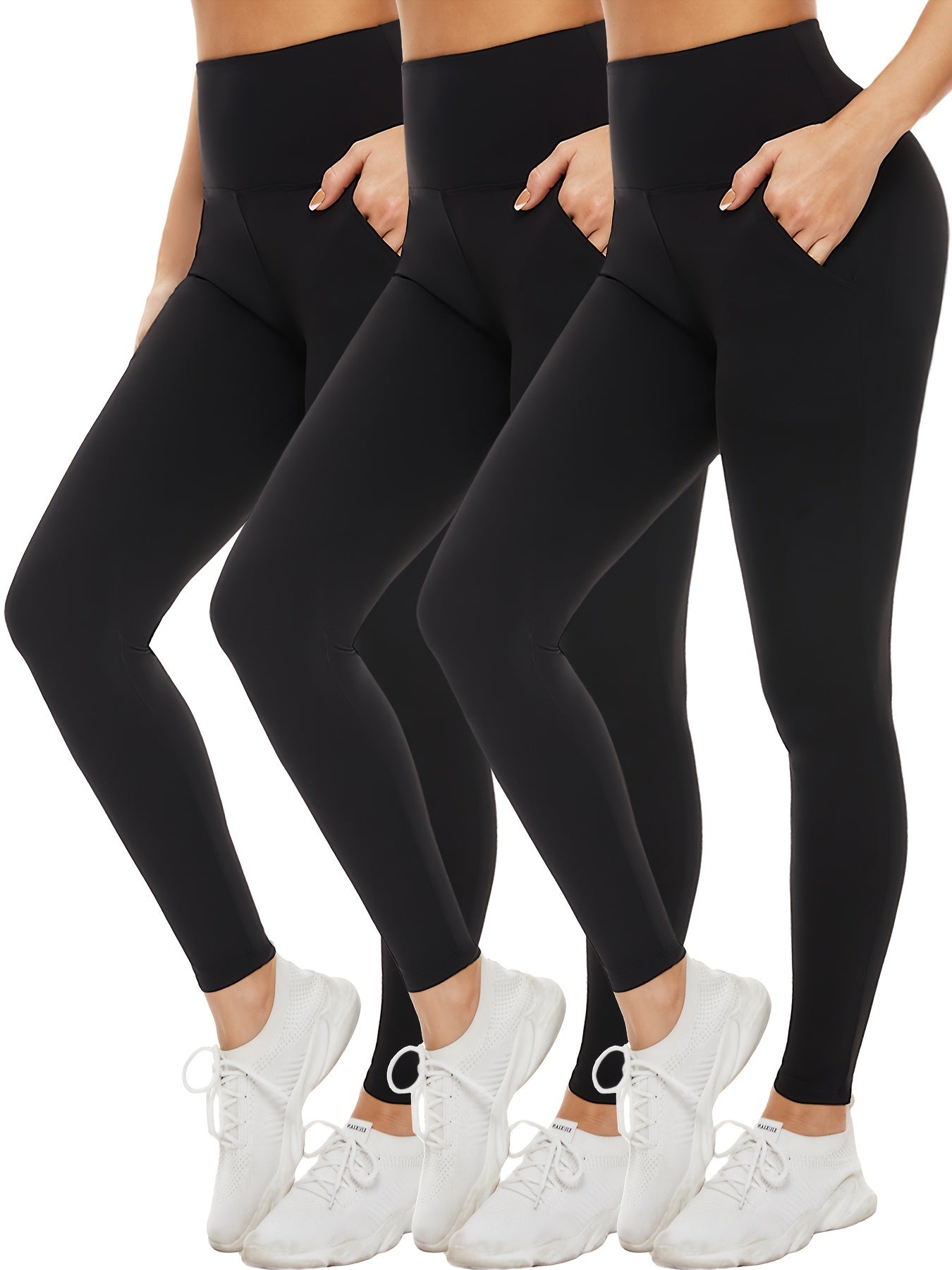 3pcs High Waisted Leggings with Pockets Tummy Control Workout Yoga Pants