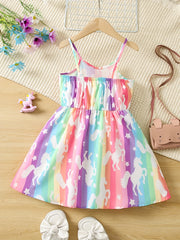 Girls' Rainbow Unicorn Print Cami Dress Kids Beach Vacation Outfit