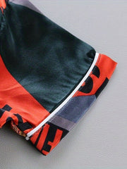 Boys Letter Print Block Pajamas Set Short Sleeves Tops & Bottoms Comfortable